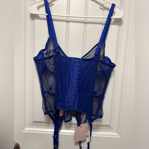 Savage X Fenty Sexy Blue Iridescent Lace Corset Size L NWT - Picture 3 of 7